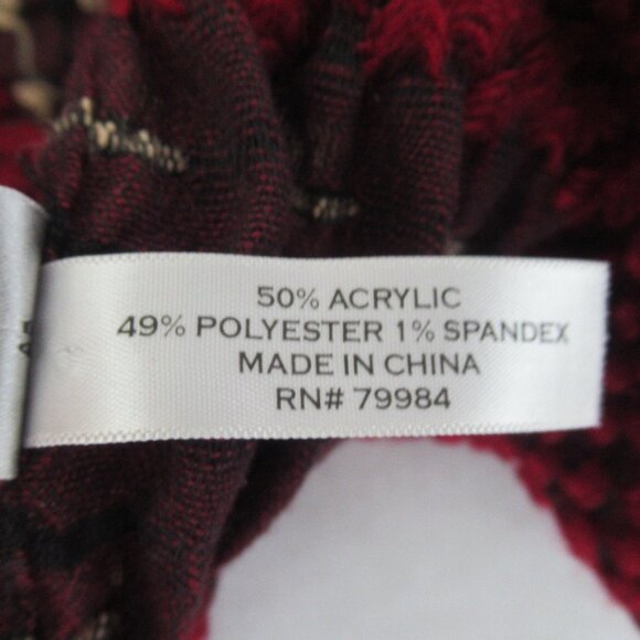 CHICO'S WOOL TYPE LARGE SHAWL WRAP SCARF  w/  Fringes 74" X 17" Burgundy, Black - Picture 7 of 9
